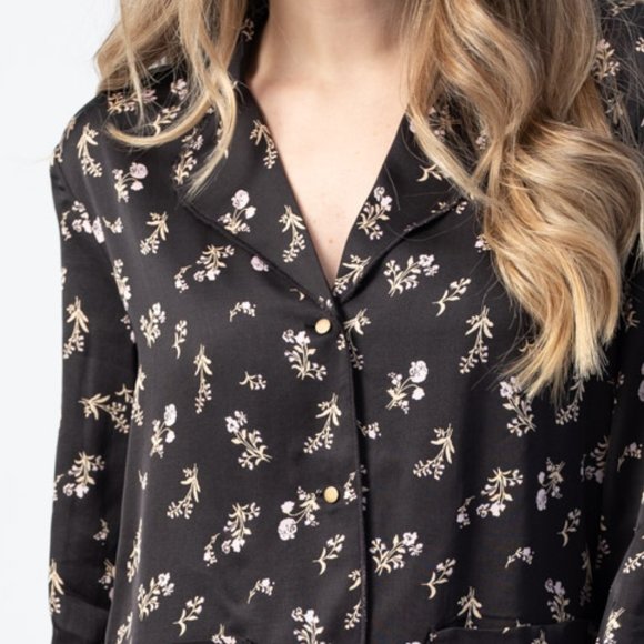 LOVE STORIES Bluemoon Pyjama Top in Black Prairie Flower Print. - Picture 5 of 7